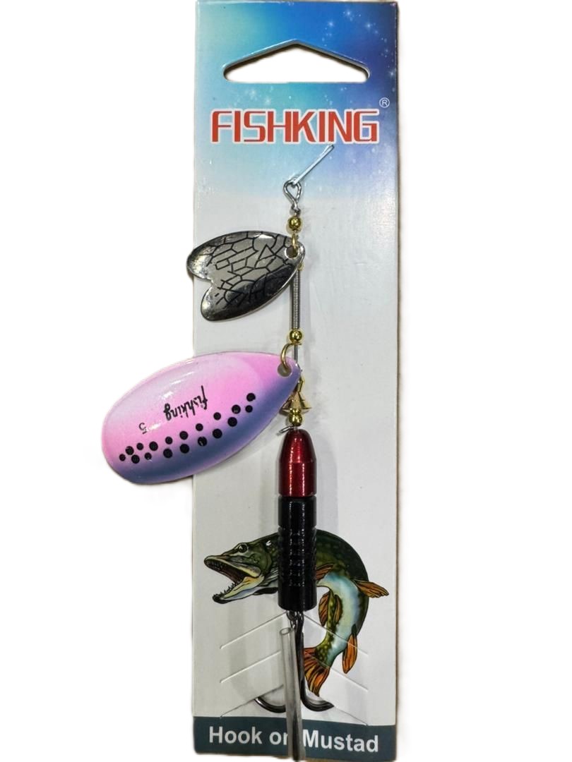 لانسه ماهیگیری دو پلاکه خال مشکی زمینه صورتی آبی 22 گرم FISH KING