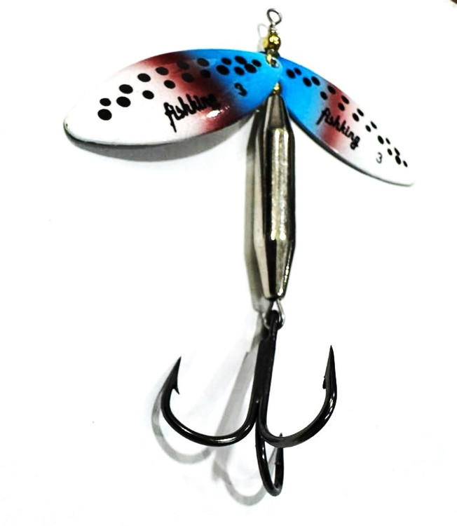 لانسه ماهیگیری دو پلاکه خال مشکی زمینه آبی صورتی سفید 24 گرم FISH KING