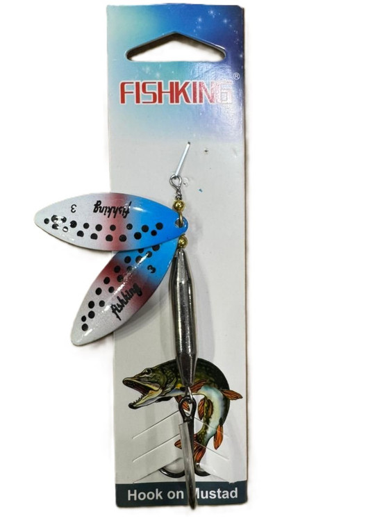 لانسه ماهیگیری دو پلاکه خال مشکی زمینه آبی صورتی سفید 24 گرم FISH KING