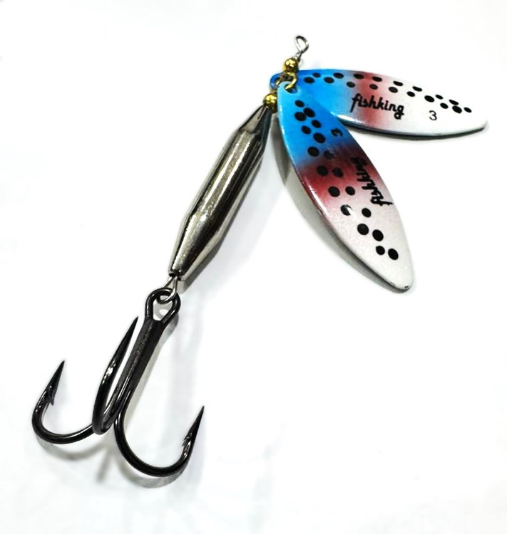 لانسه ماهیگیری دو پلاکه خال مشکی زمینه آبی صورتی سفید 24 گرم FISH KING