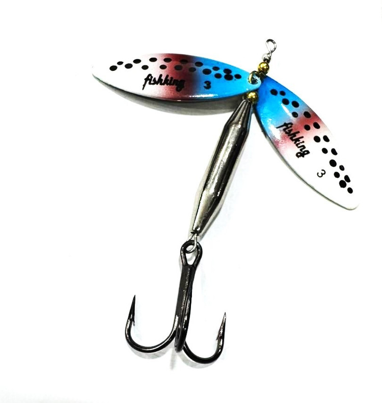 لانسه ماهیگیری دو پلاکه خال مشکی زمینه آبی صورتی سفید 24 گرم FISH KING