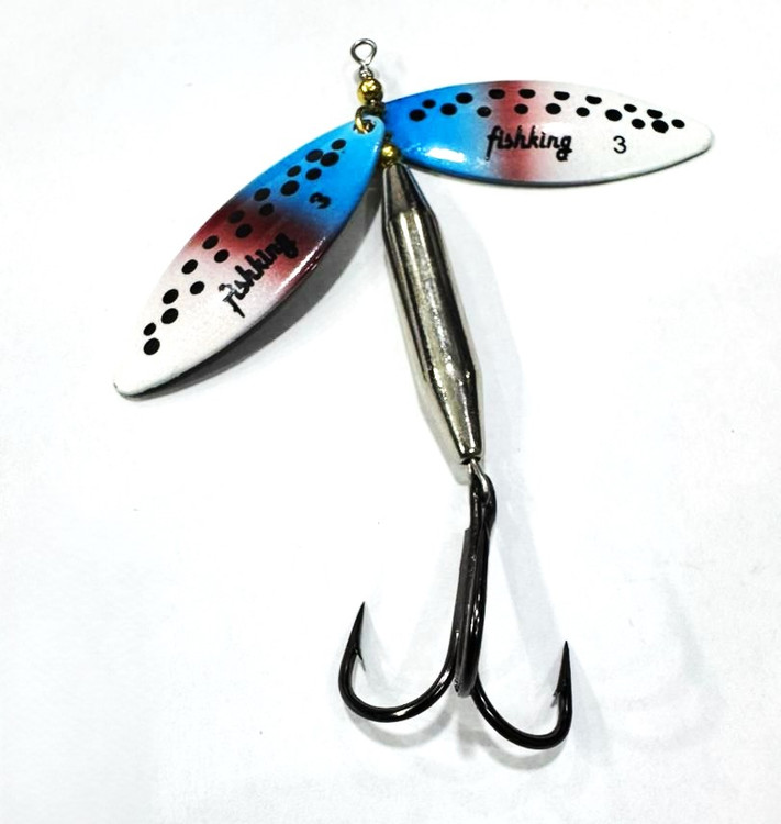 لانسه ماهیگیری دو پلاکه خال مشکی زمینه آبی صورتی سفید 24 گرم FISH KING