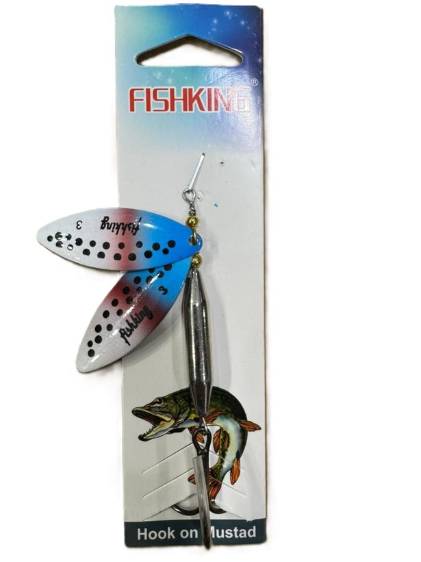 لانسه ماهیگیری دو پلاکه خال مشکی زمینه آبی صورتی سفید 24 گرم FISH KING