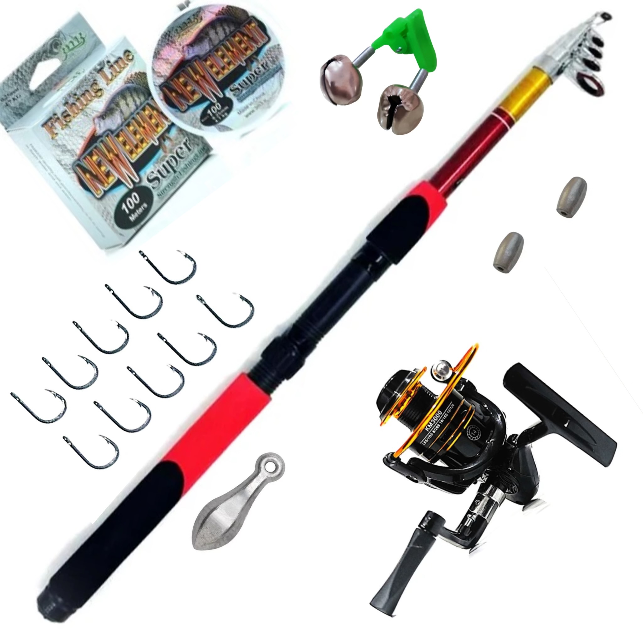 ست چوب 240 سانت و چرخ 3000 ماهیگیری بهمراه لوازم جانبی