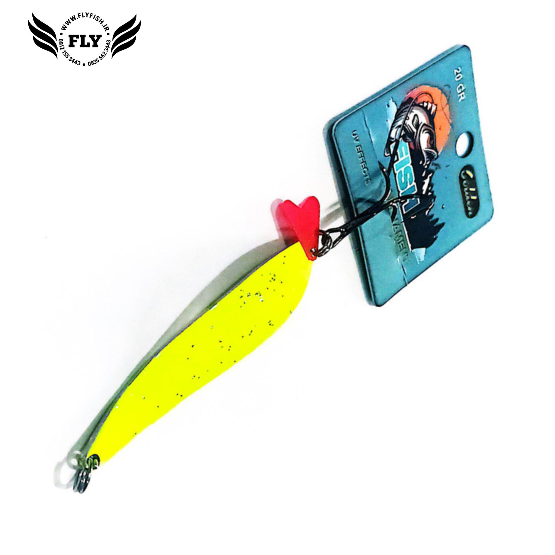 قاشقک ماهیگیری زرد فسفری 20 گرمی گلدن فیش GOLDEN FISH