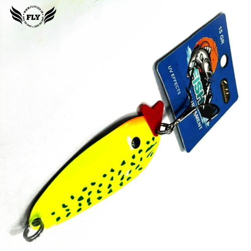 قاشقک ماهیگیری زرد فسفری خالدار 15 گرمی گلدن فیش GOLDEN FISH