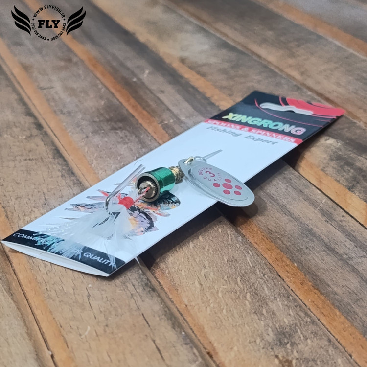 لانسه پلاک ماهیگیری نقره ای خال قرمز پردار سایز 3