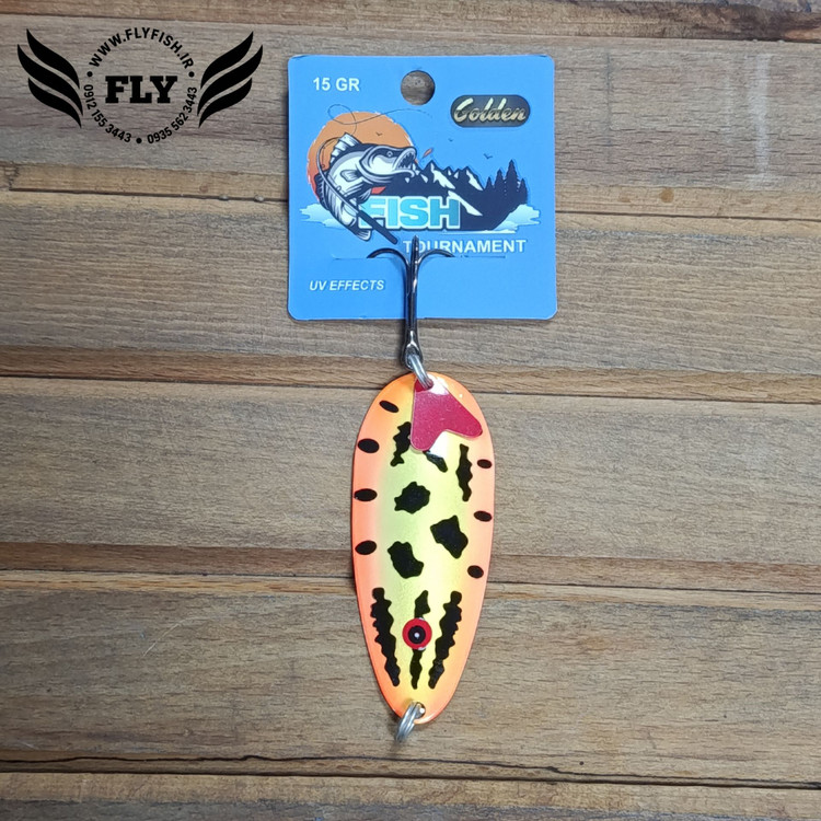 قاشقک ماهیگیری زرد نارنجی خالدار 15 گرمی گلدن فیش GOLDEN FISH