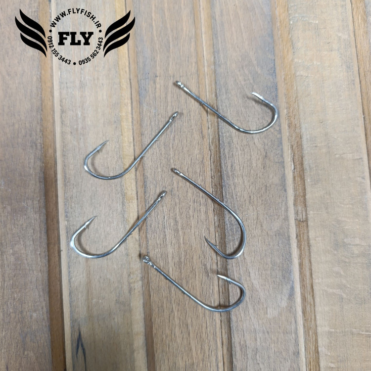قلاب ماهیگیری پایه بلند استیل پشت خاردار بسته 5 عددی برند MUSTAD سایز 0.5