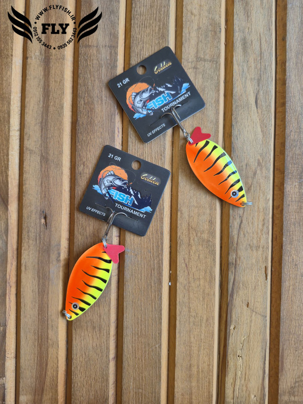 قاشقک ماهیگیری تایگر زرد نارنجی 21 گرمی گلدن فیش GOLDEN FISH